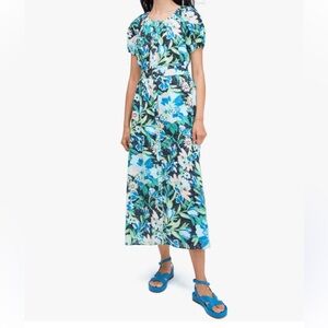 NWT Kate Spade Floral Button-Front Dress in Blue, Green, Black